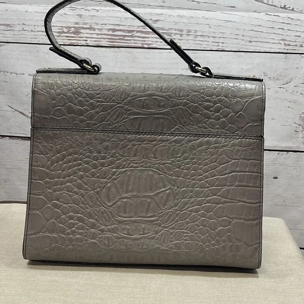Kate‎ Spade New York Gray Croc Embossed Leather Top Handle Flap Bag